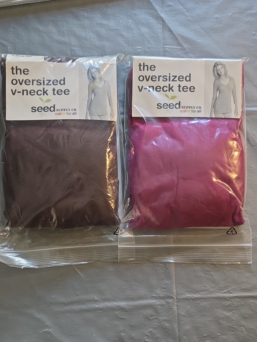 Oversized V-Neck Tee - Brown and Magenta